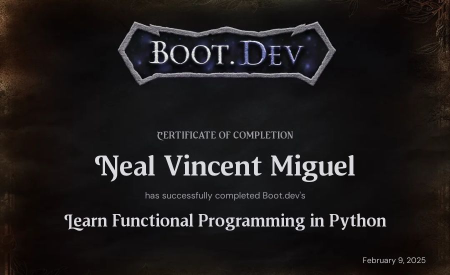 Neal's Boot.dev Learn Functional Programming in Python certificate