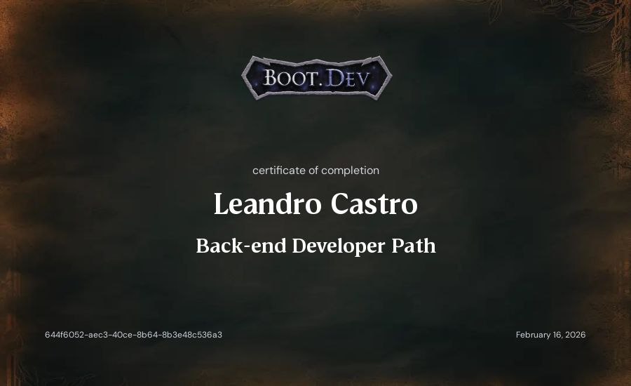 Leandro Castro's Boot.dev Backend Developer Path certificate