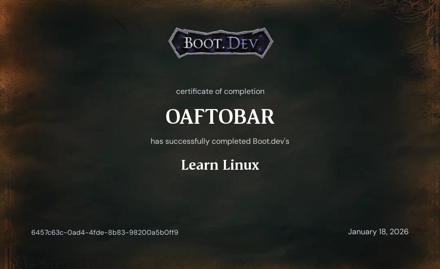 OAFTOBAR's Boot.dev Learn Linux certificate
