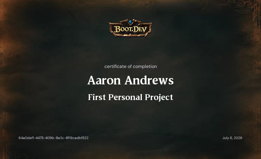 Aaron Andrews's Boot.dev First Personal Project certificate
