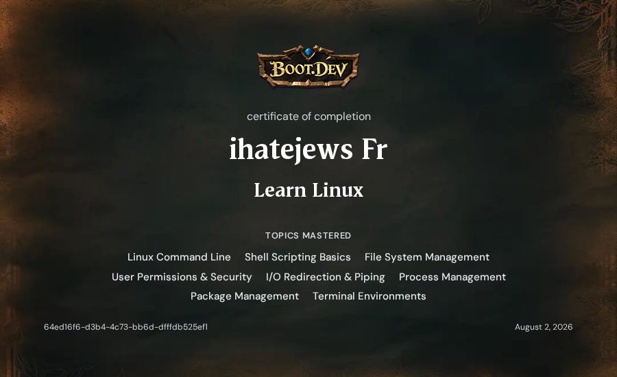 ihatejews Fr's Boot.dev Learn Linux certificate