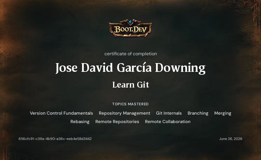 Jose David García Downing's Boot.dev Learn Git certificate