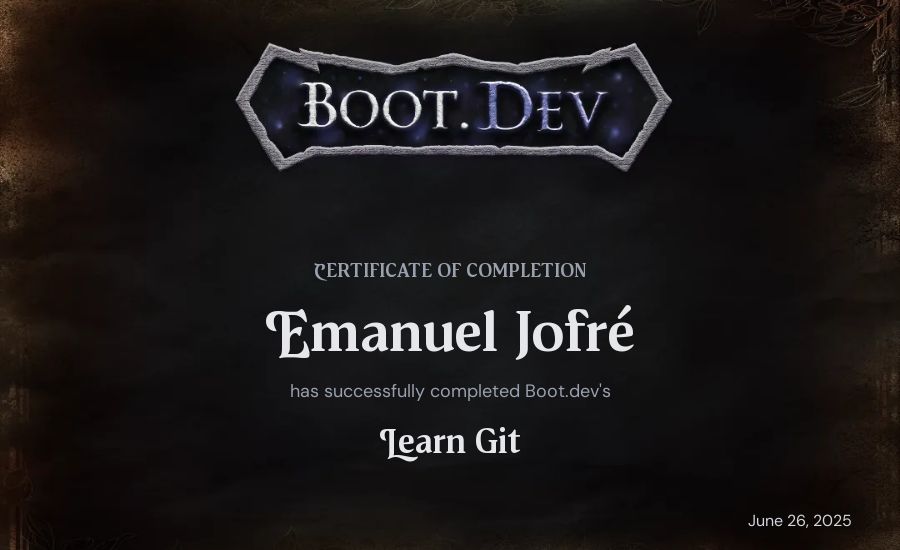 Emanuel Jofré's Boot.dev Learn Git certificate