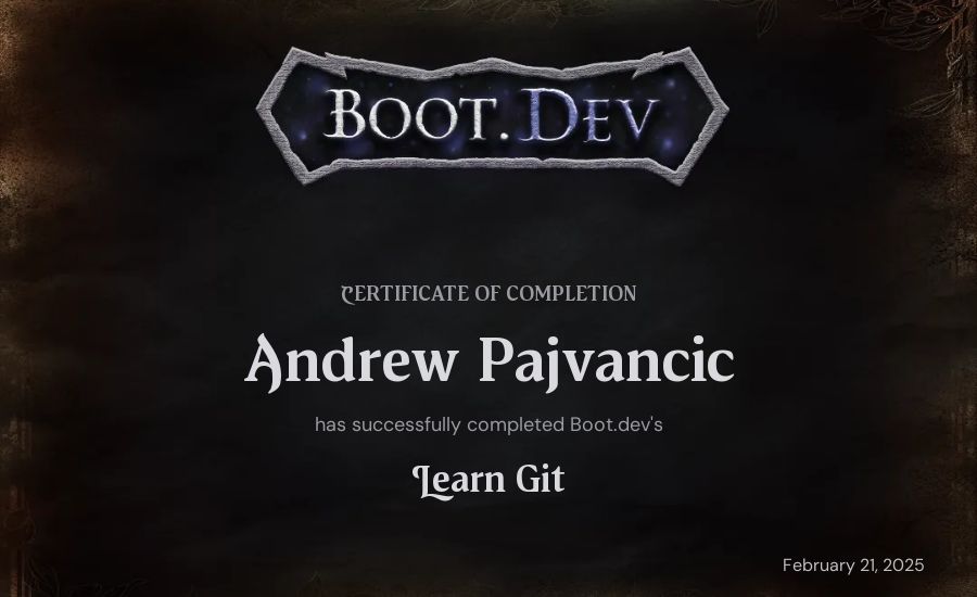Andrew  Pajvancic's Boot.dev Learn Git certificate