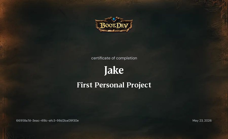 Jake's Boot.dev First Personal Project certificate