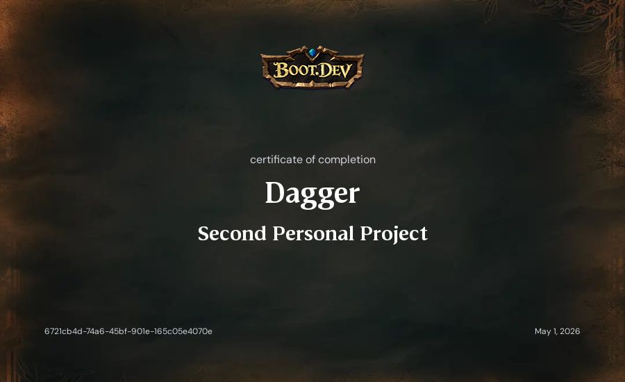 Dagger's Boot.dev Second Personal Project certificate