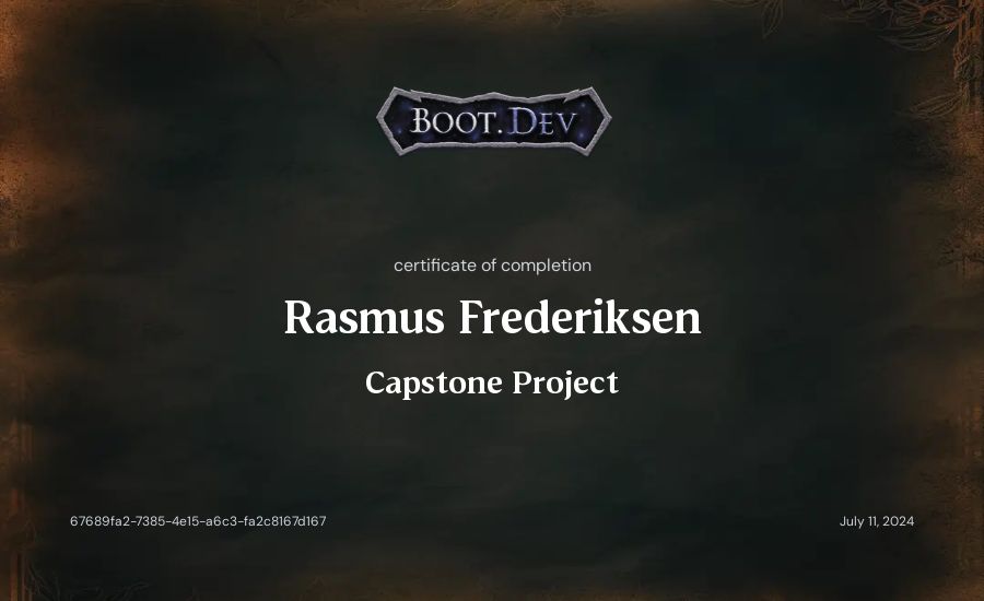 Rasmus Frederiksen's Boot.dev Capstone Project certificate