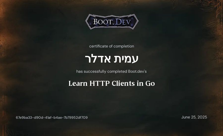 עמית אדלר's Boot.dev Learn HTTP Clients in Go certificate