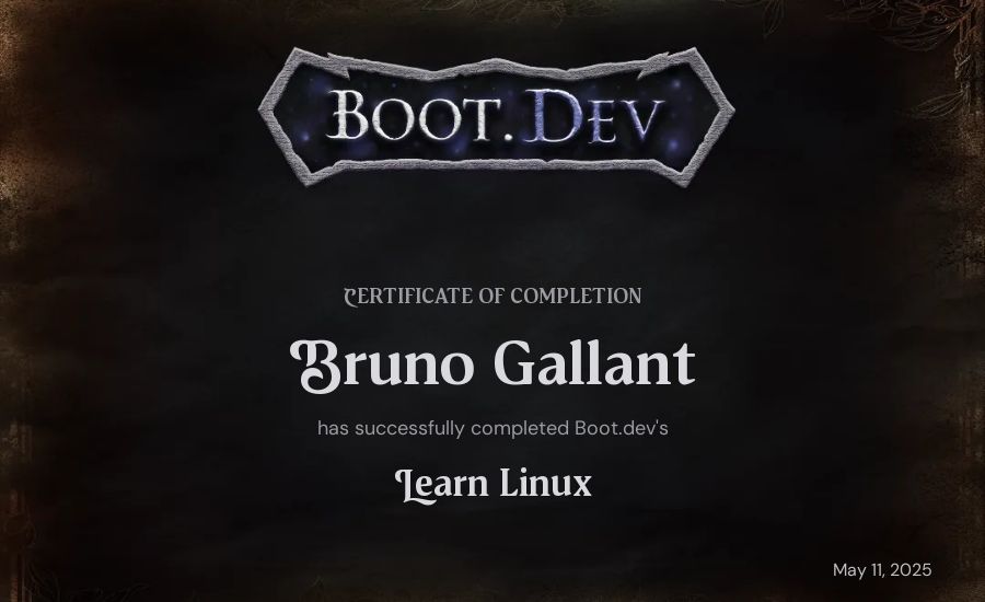 Bruno Gallant's Boot.dev Learn Linux certificate