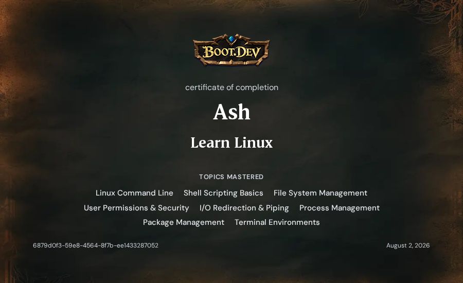 Ash's Boot.dev Learn Linux certificate