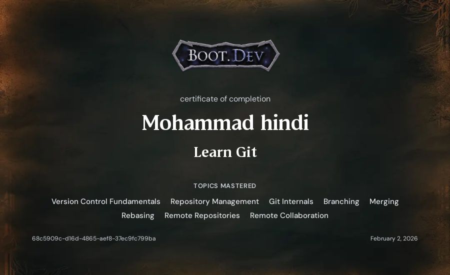 Mohammad hindi's Boot.dev Learn Git certificate