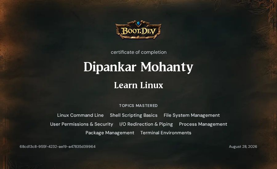Dipankar Mohanty's Boot.dev Learn Linux certificate