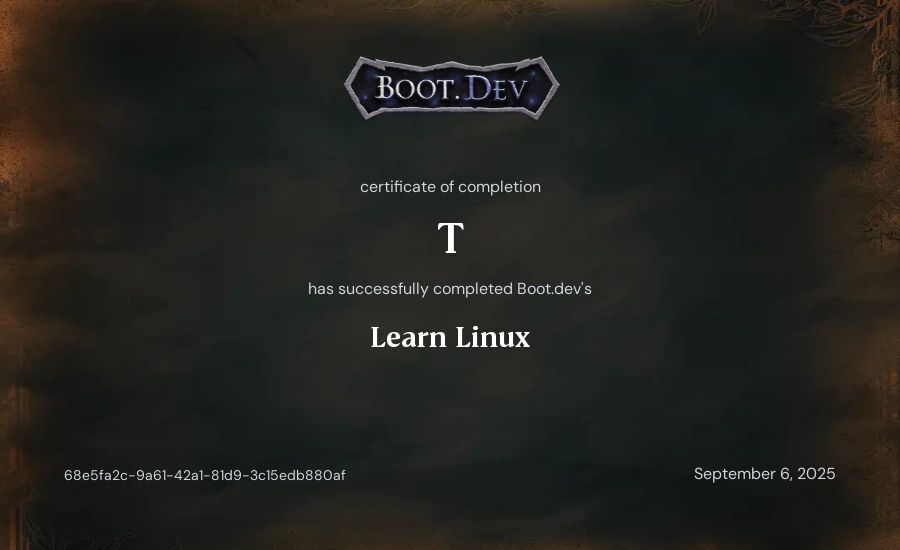 T's Boot.dev Learn Linux certificate