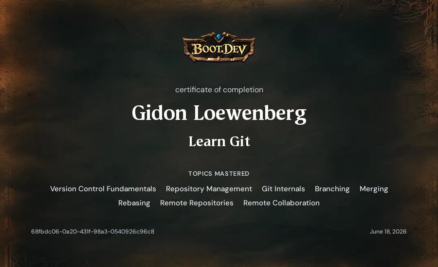 Gidon Loewenberg's Boot.dev Learn Git certificate