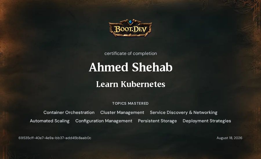 Ahmed Shehab's Boot.dev Learn Kubernetes certificate