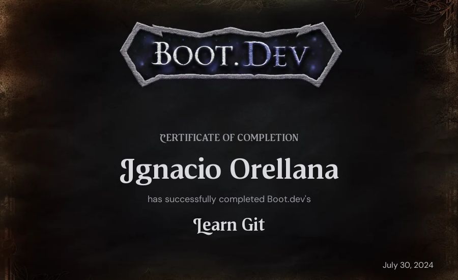 Ignacio Orellana's Boot.dev Learn Git certificate