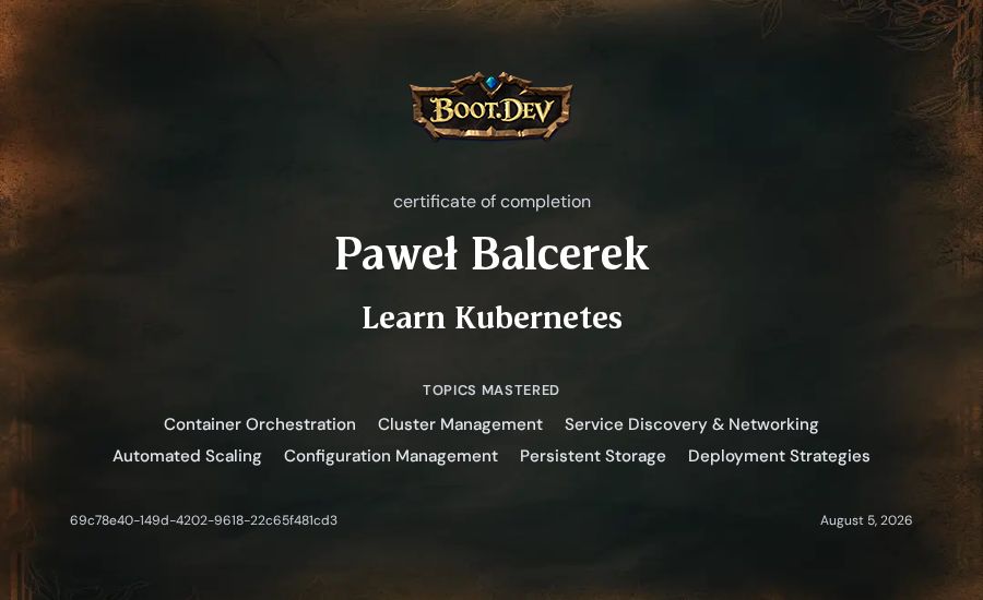 Paweł Balcerek's Boot.dev Learn Kubernetes certificate