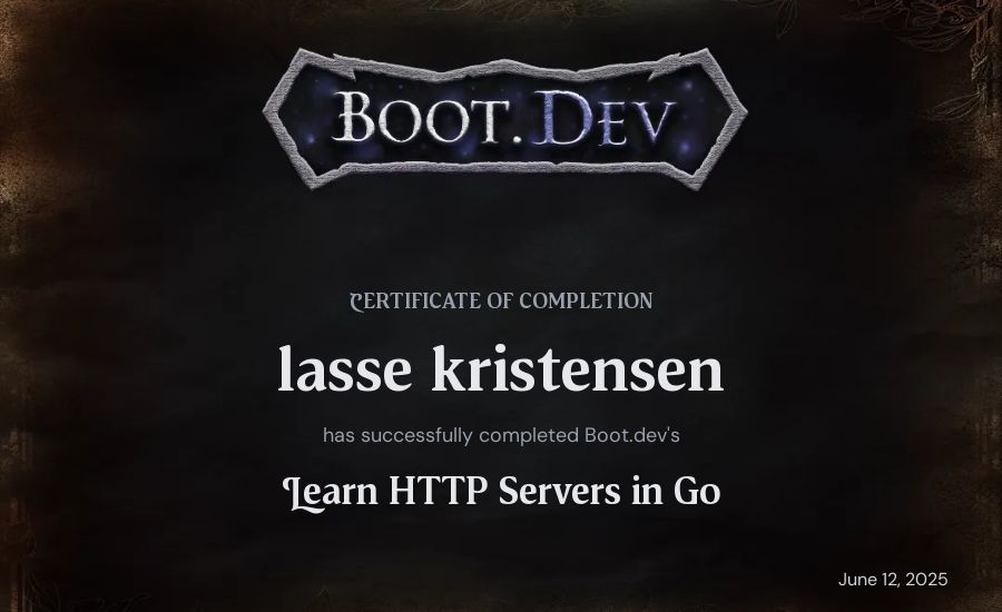 lasse kristensen's Boot.dev Learn HTTP Servers in Go certificate
