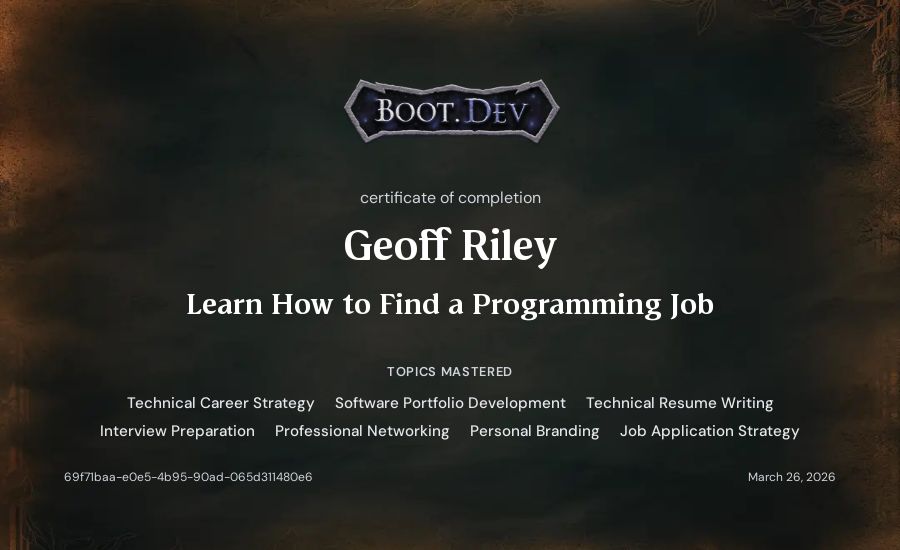 Geoff Riley's Boot.dev Learn How to Find a Programming Job certificate