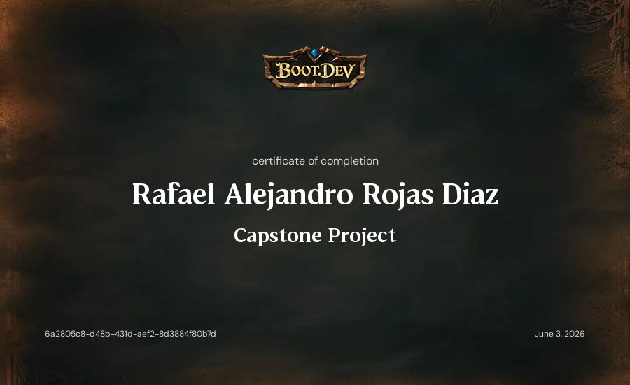 Rafael Alejandro Rojas Diaz's Boot.dev Capstone Project certificate
