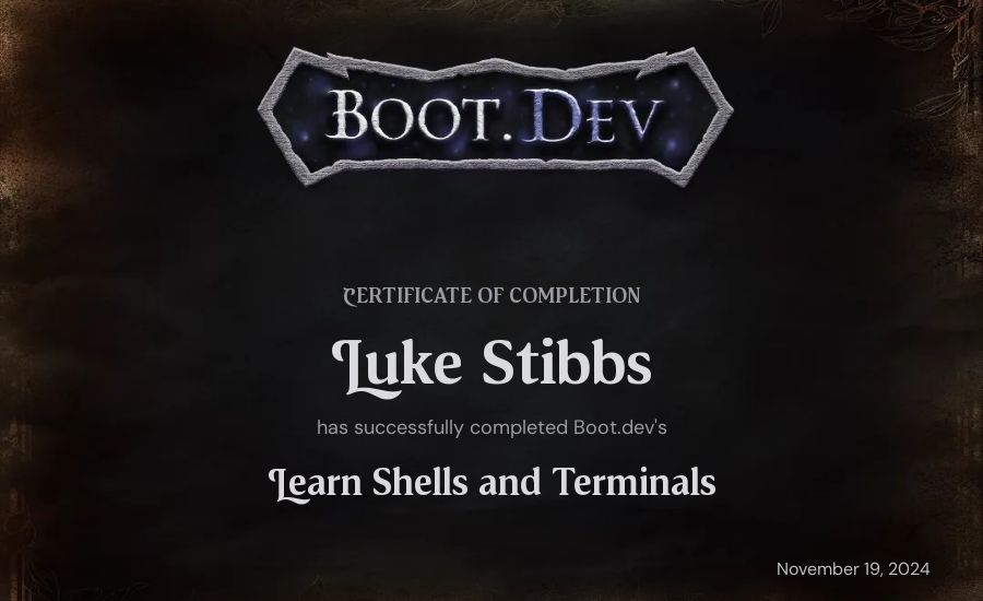 Luke Stibbs's Boot.dev Learn Linux certificate