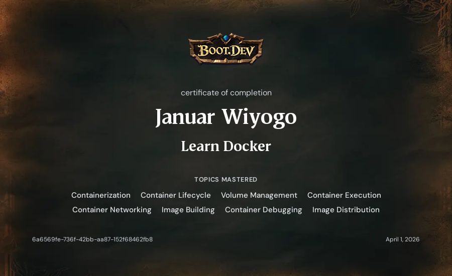 Januar Wiyogo's Boot.dev Learn Docker certificate