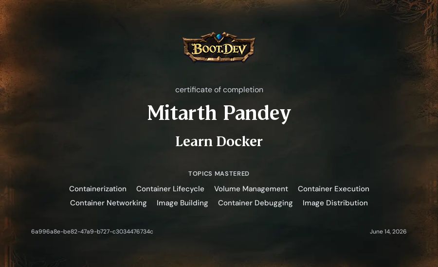 Mitarth Pandey's Boot.dev Learn Docker certificate