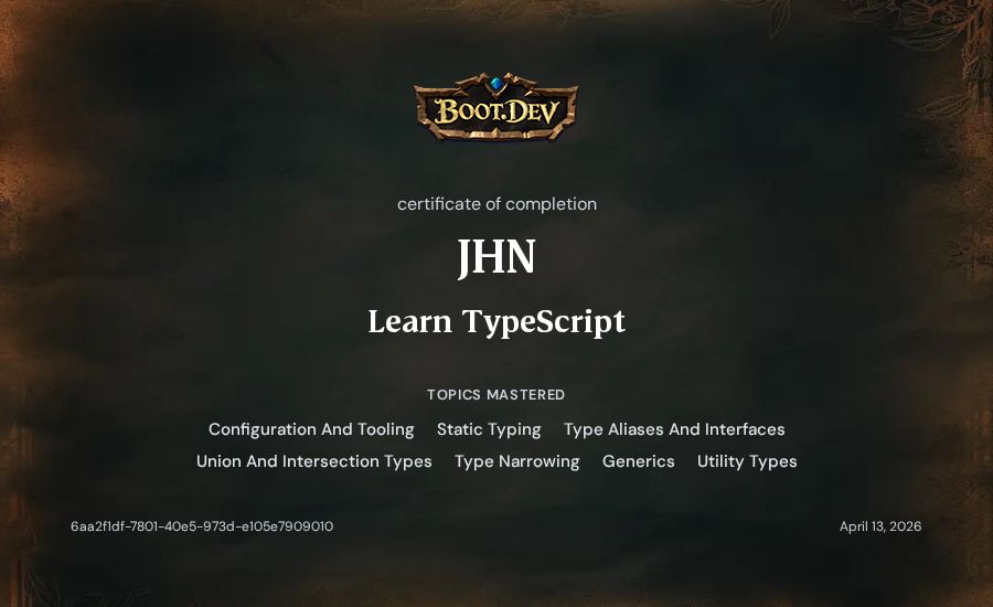JHN's Boot.dev Learn TypeScript certificate