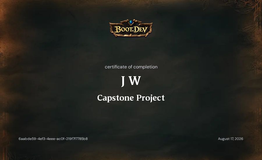 J W's Boot.dev Capstone Project certificate
