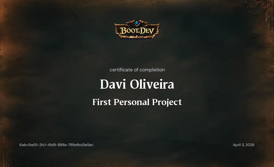 Davi Oliveira's Boot.dev First Personal Project certificate