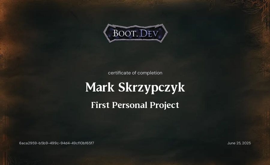 Mark Skrzypczyk's Boot.dev First Personal Project certificate