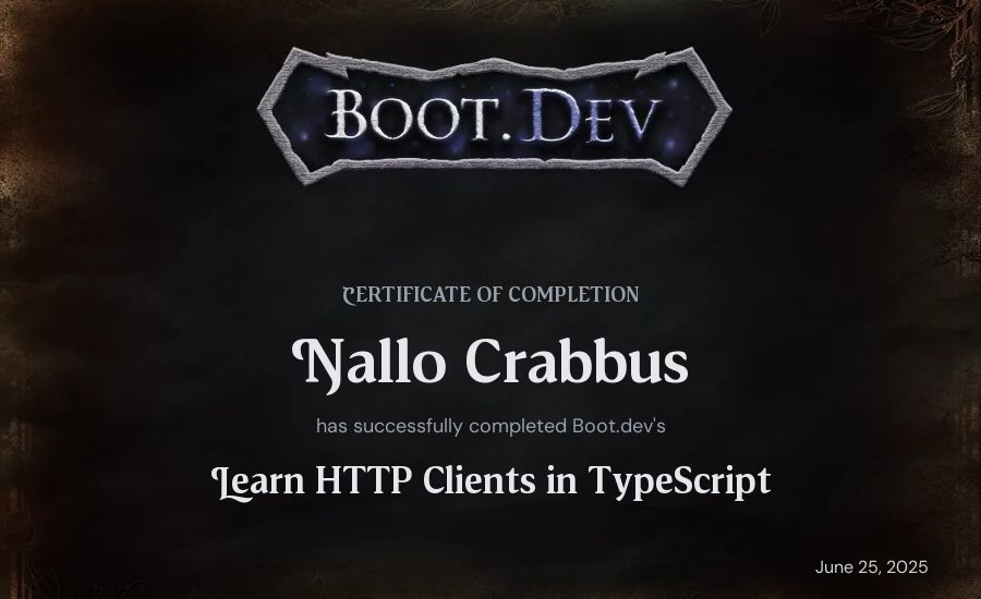 Nallo Crabbus's Boot.dev Learn HTTP Clients in TypeScript certificate