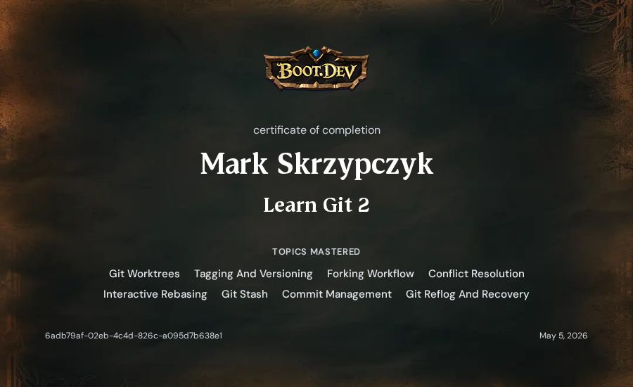 Mark Skrzypczyk's Boot.dev Learn Git 2 certificate