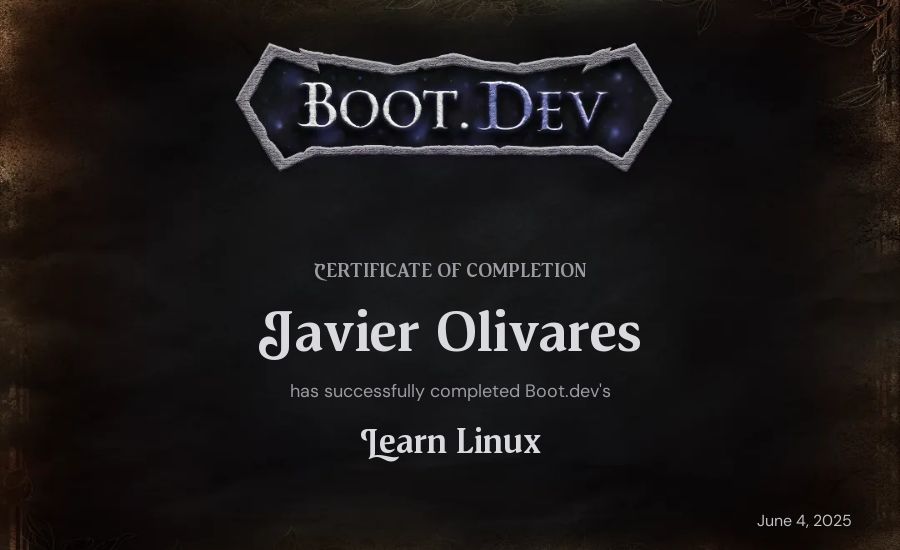 Javier Olivares's Boot.dev Learn Linux certificate