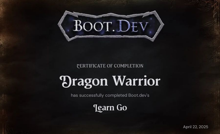 Eric Almendral's Boot.dev Learn Go certificate