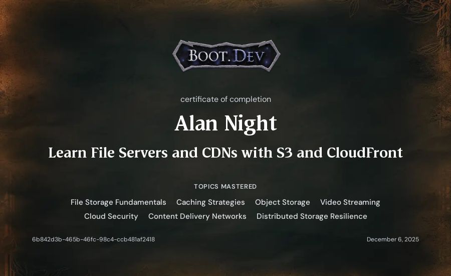 Alan Night's Boot.dev Learn File Servers and CDNs with S3 and CloudFront certificate