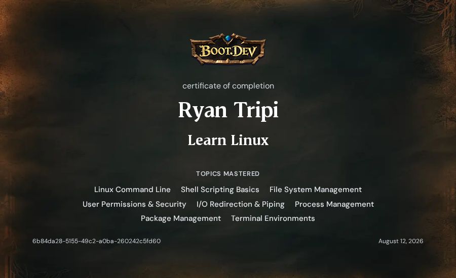 Ryan Tripi's Boot.dev Learn Linux certificate