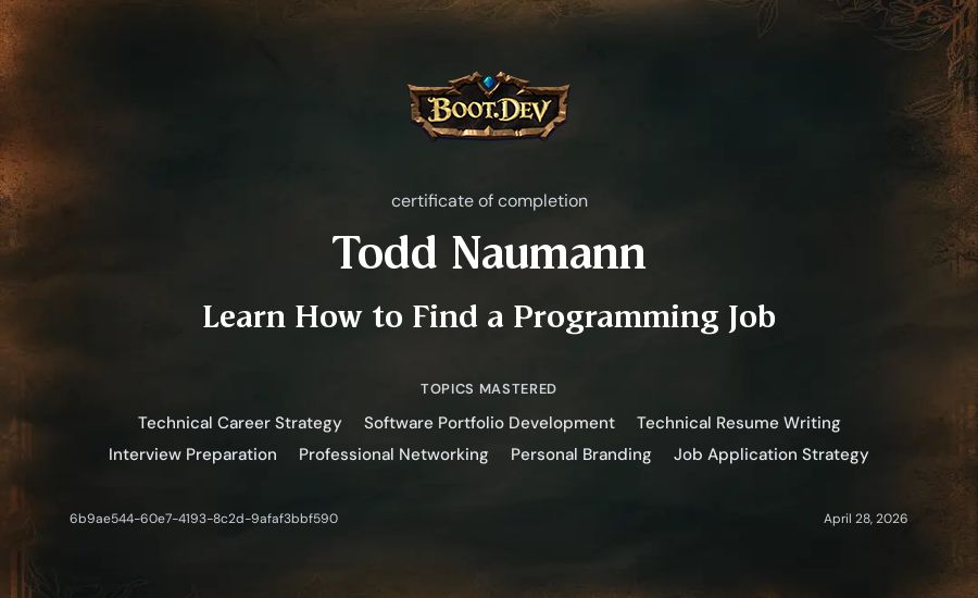 Todd Naumann's Boot.dev Learn How to Find a Programming Job certificate