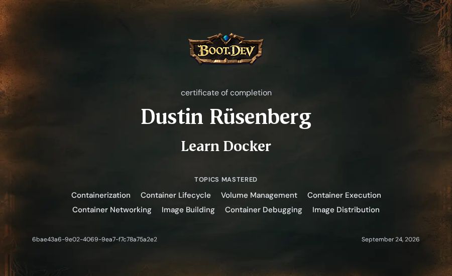 Dustin Rüsenberg's Boot.dev Learn Docker certificate