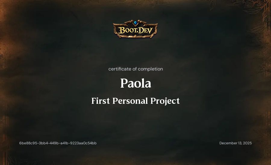 Paola's Boot.dev First Personal Project certificate