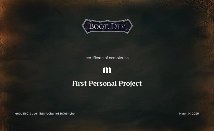 m's Boot.dev First Personal Project certificate