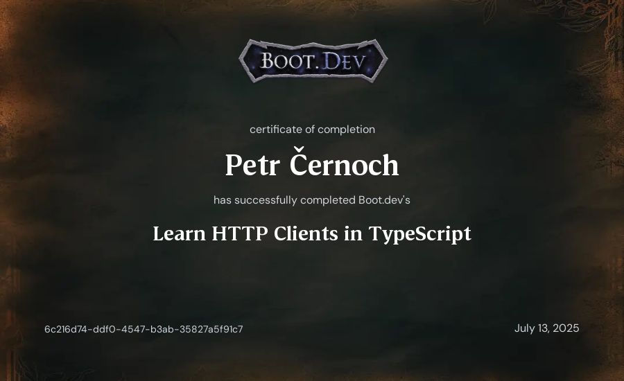Petr Athanasios Szőllősy's Boot.dev Learn HTTP Clients in TypeScript certificate