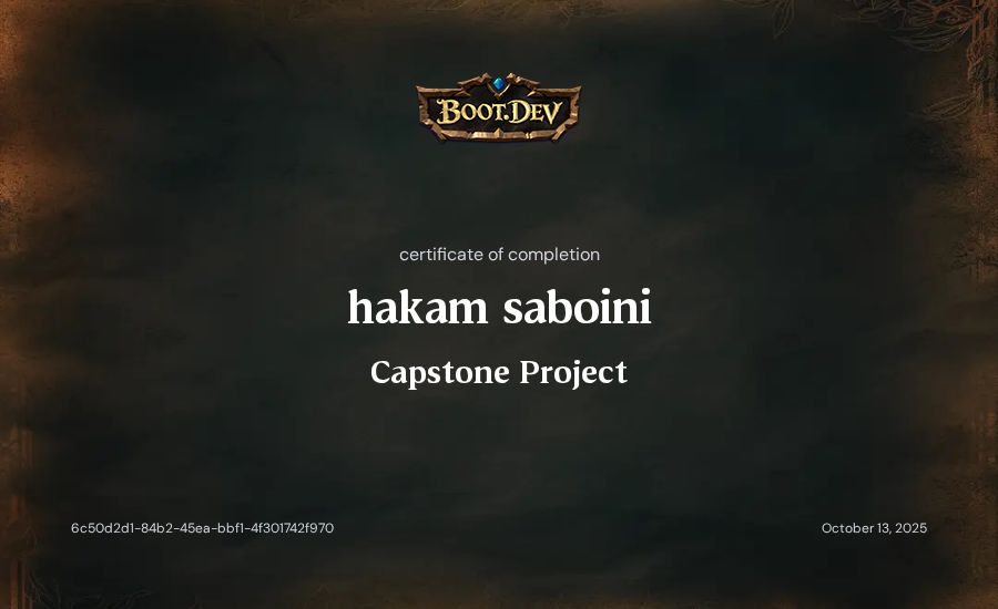 hakam saboini's Boot.dev Capstone Project certificate