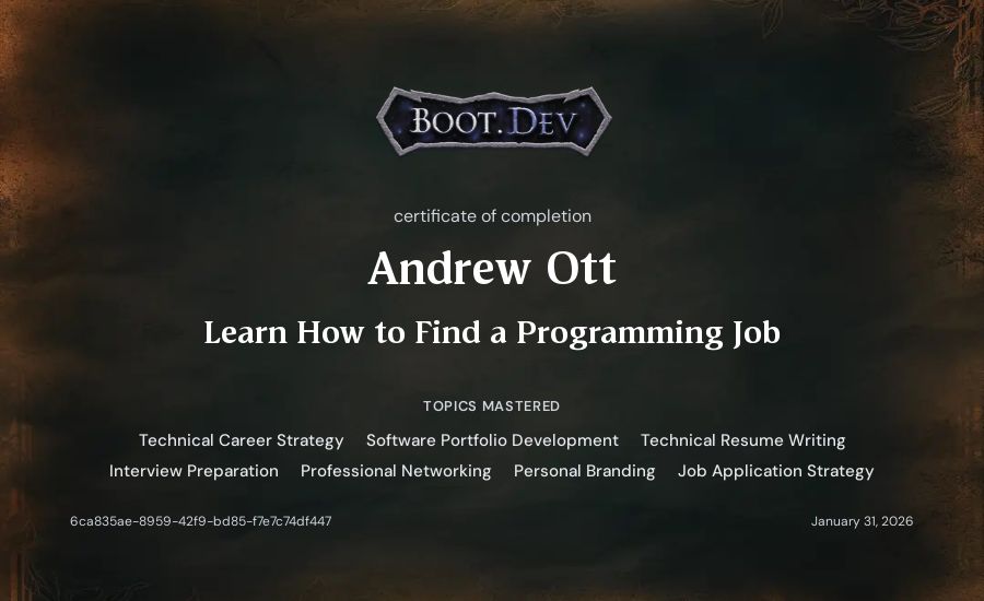 Andrew Ott's Boot.dev Learn How to Find a Programming Job certificate