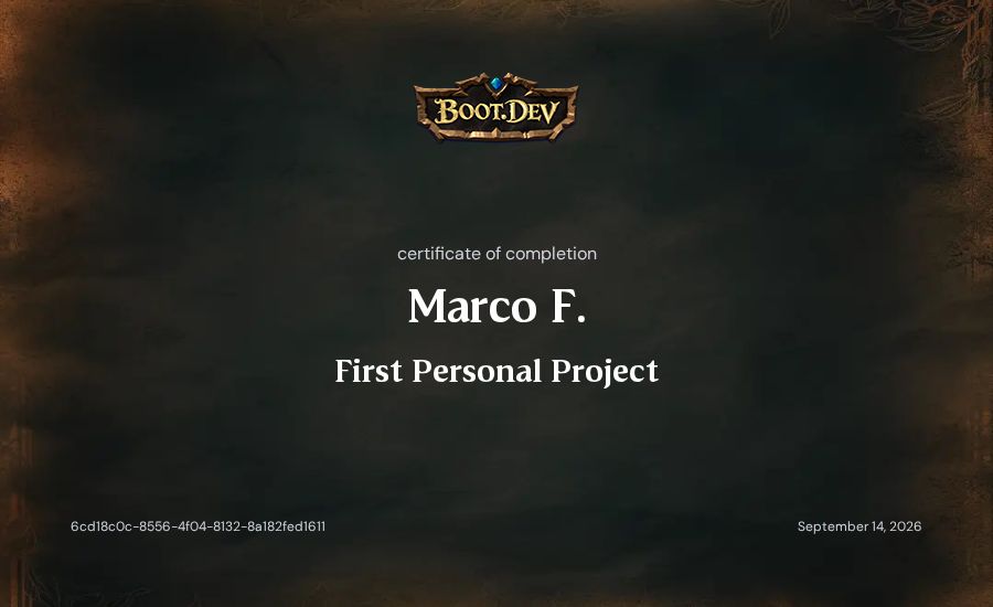 Marco F.'s Boot.dev First Personal Project certificate