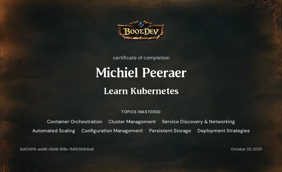Michiel Peeraer's Boot.dev Learn Kubernetes certificate