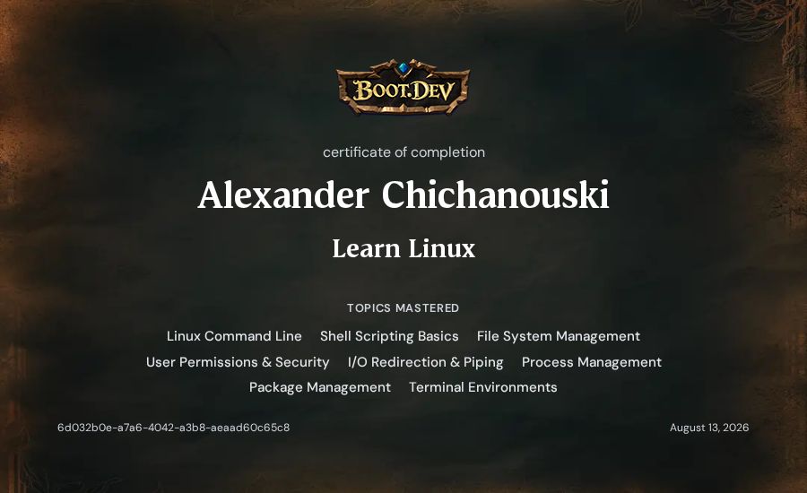 Alexander Chichanouski's Boot.dev Learn Linux certificate