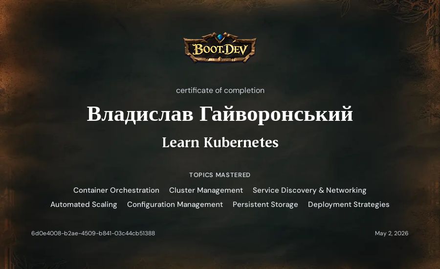 Владислав Гайворонський's Boot.dev Learn Kubernetes certificate