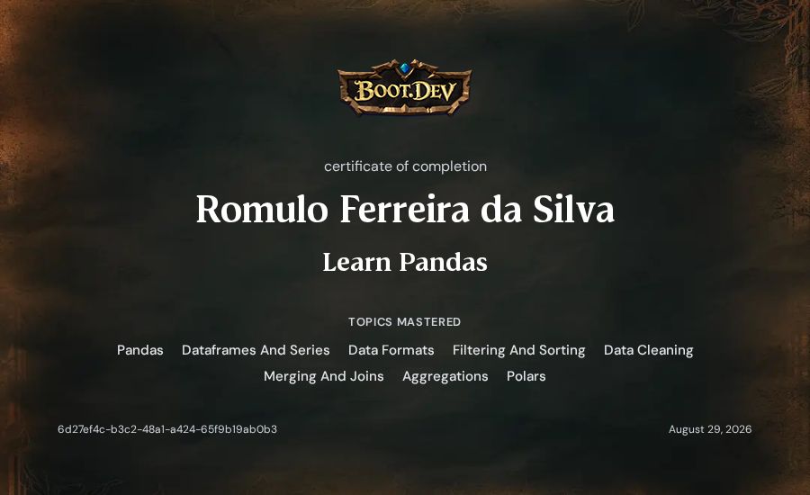 Romulo Ferreira da Silva's Boot.dev Learn Pandas certificate