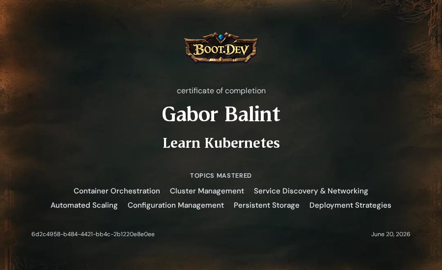 Gabor Balint's Boot.dev Learn Kubernetes certificate